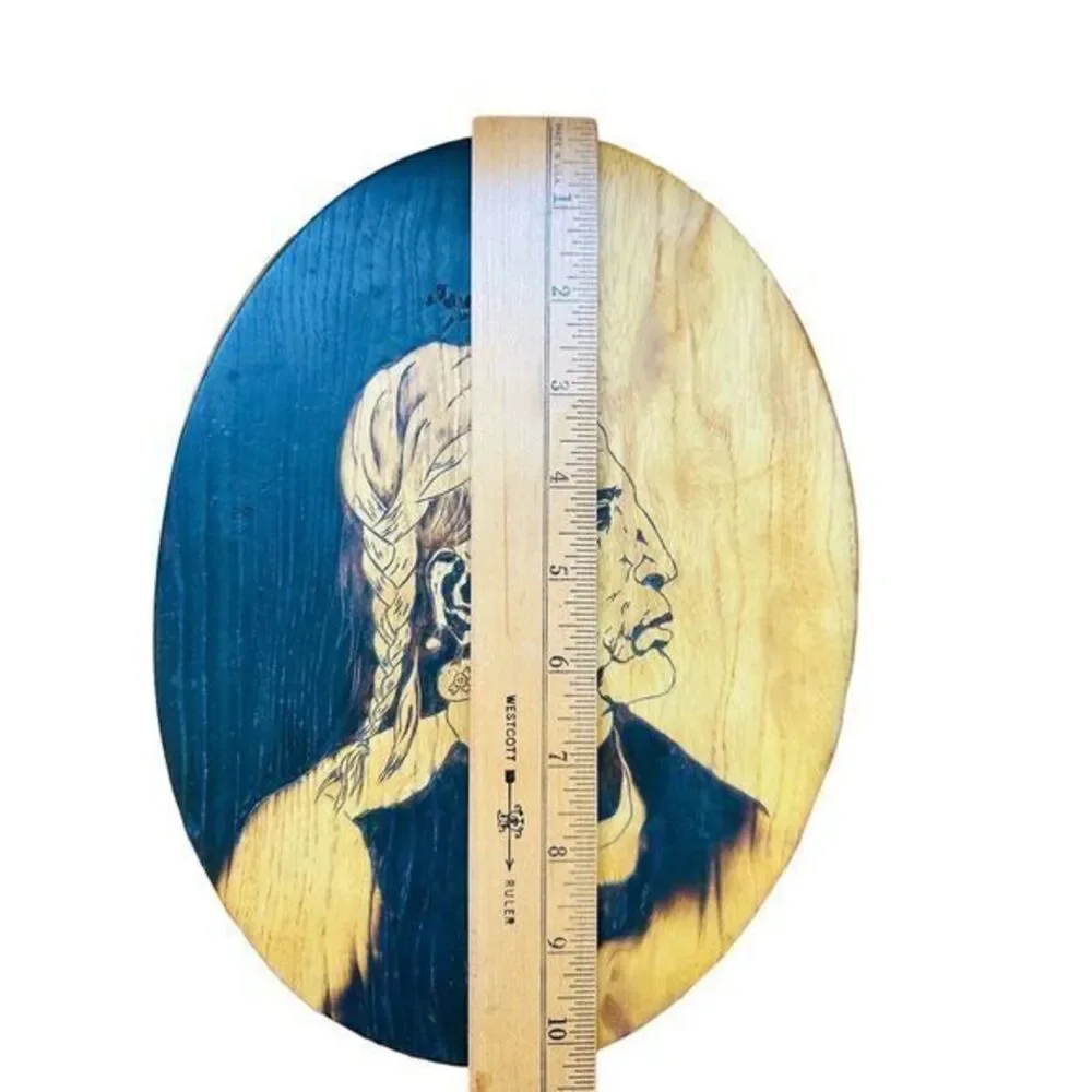 Artisan Hand Made Wood Burned Native American Wall Plaque 1976‎ VTG See Photos